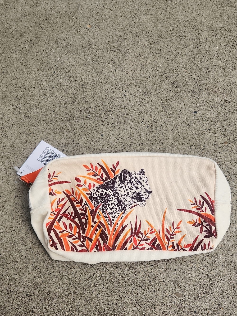 Canvas Leopard and Leaf Print Cosmetic Pouch
